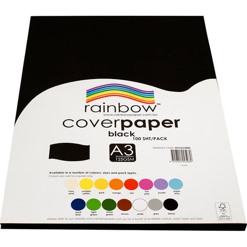 Rainbow Cover Paper A3 125gsm Black Pack of 100