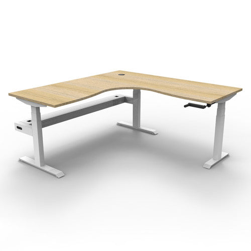 Rapidline Boost Crank Corner Workstation 1500 x 1500 x 750mm with Cable Tray Natural Oak / White Satin