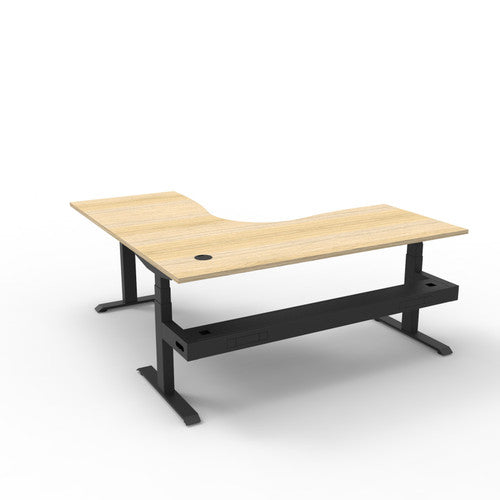 Rapidline Boost Plus Corner Workstation 1500 x 1500 x 750mm with Cable Tray Natural Oak / Black Satin