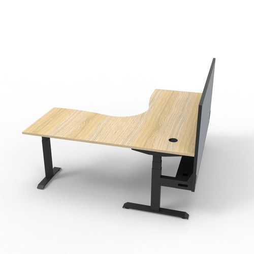 Rapidline Boost Plus Corner Workstation 1800 x 1500 x 750mm with Screen and Cable Tray Natural Oak / Black Satin