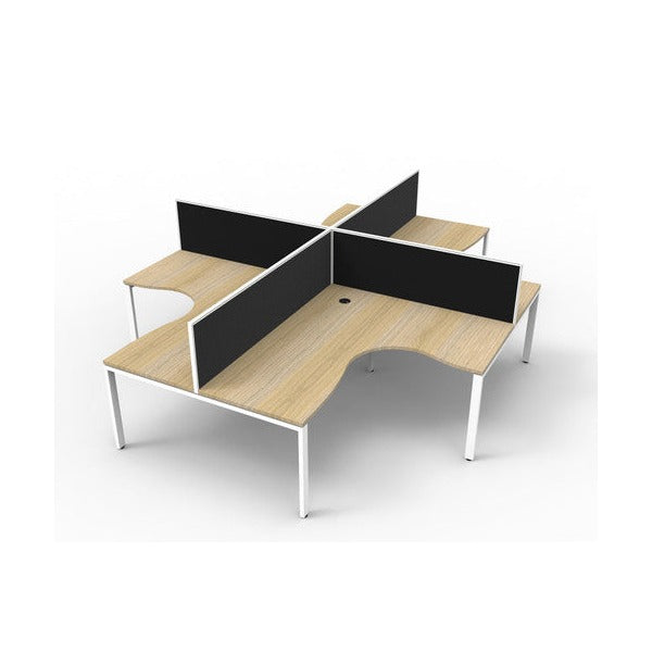 Rapidline Deluxe Infinity 4 Person Corner Workstation Profile Leg 1800 x 1500mm with Screen Natural Oak / White Satin