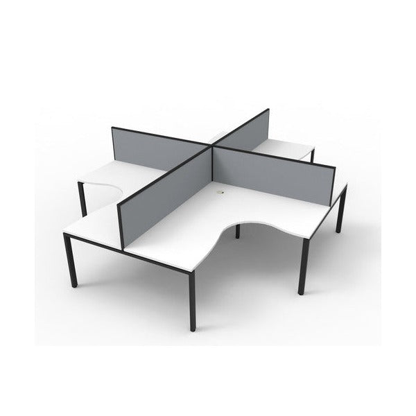 Rapidline Deluxe Infinity 4 Person Corner Workstation Profile Leg 1800 x 1500mm with Screen Natural White Black Satin