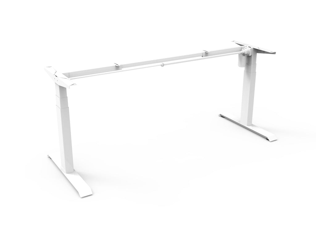 Rapidline Boost Light single sided height adjustable frame in white, angled from the opposite end on a plain white background