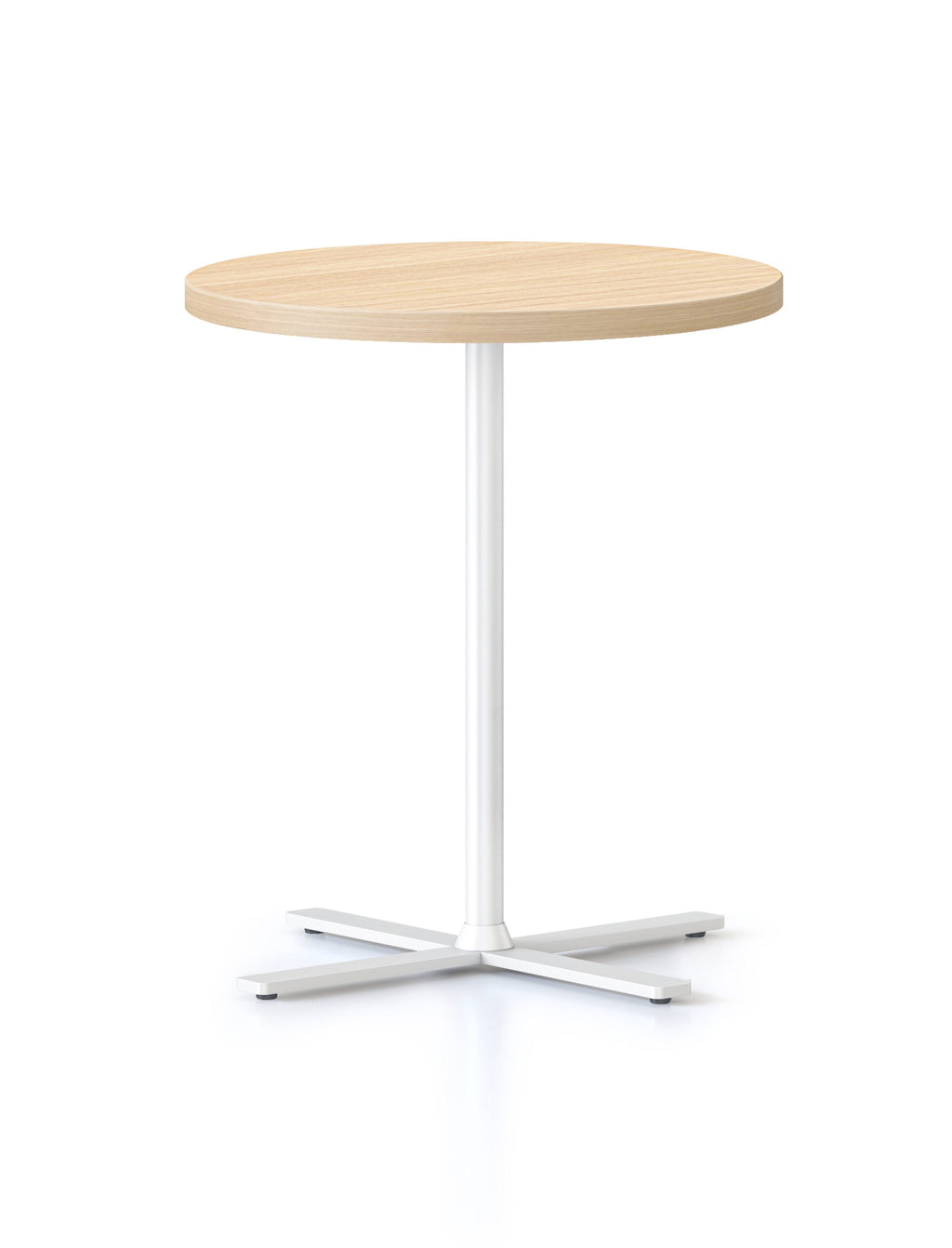 Rapidline Kolo side and coffee table with Natural Oak top and white column and cross base, side on view