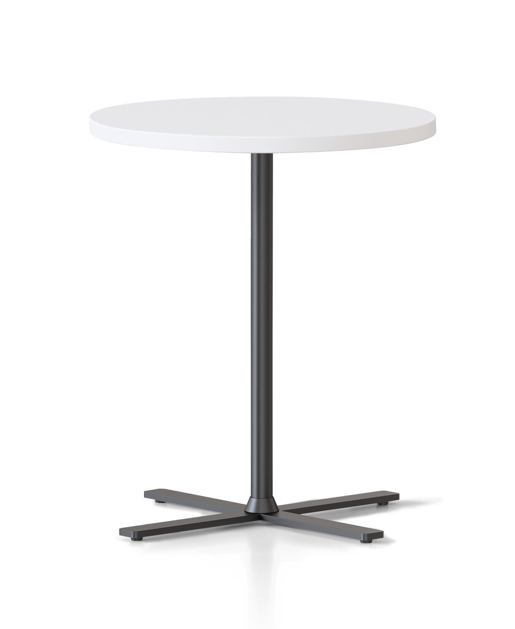 Rapidline Kolo side and coffee table with Natural White top and black column and cross base, side on view