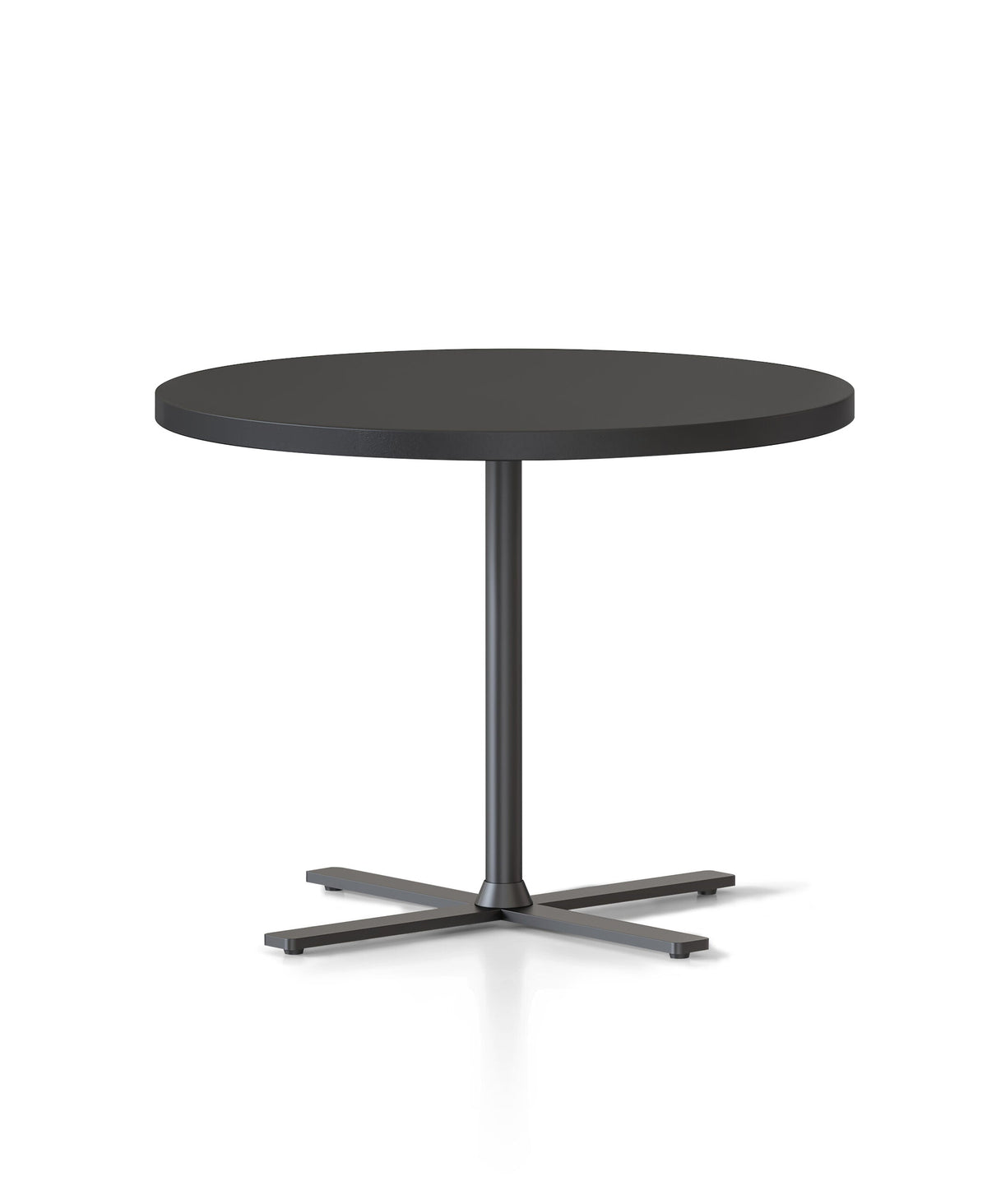 Rapidline Kolo side and coffee table with Black top and black column and cross base, side on view