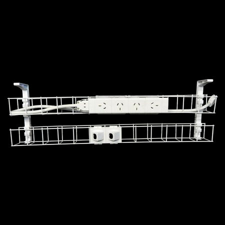 Rapidline Rapid Wiring dual tier cable basket kit in white with power module, data modules and lead fitted, shown on a black background