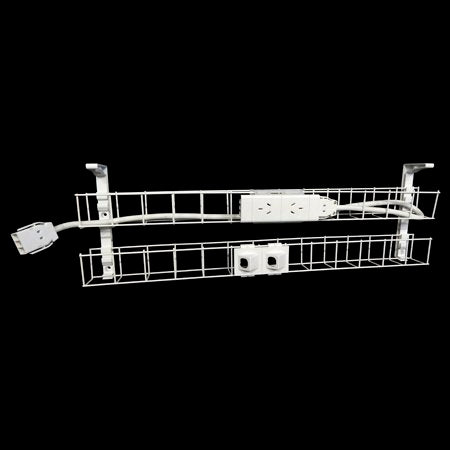 Rapidline Rapid Wiring dual tier cable basket kit in white with power module, data modules and lead fitted, shown on a black background