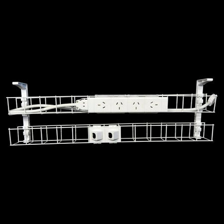 Rapidline Rapid Wiring dual tier cable basket kit in white with power module, data modules and lead fitted, shown on a black background