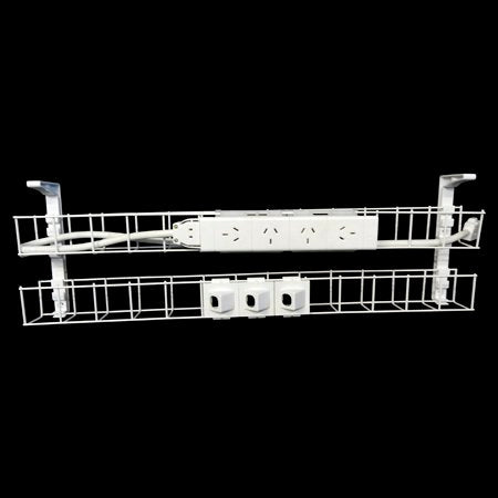 Rapidline Rapid Wiring dual tier cable basket kit in white with power module, data modules and lead fitted, shown on a black background