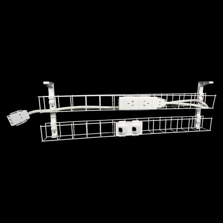 Rapidline Rapid Wiring dual tier cable basket kit in white with power module, data modules and lead fitted, shown on a black background