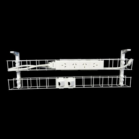 Rapidline Rapid Wiring dual tier cable basket kit in white with power module, data modules and lead fitted, shown on a black background