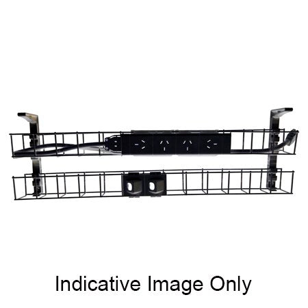 Rapidline Rapid Wiring dual tier cable basket kit in black with power module, data modules and interconnecting lead fitted