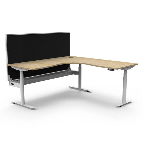 Rapidline Halo Plus Corner Workstation 1800 x 1500 x 750mm with Screen and Cable Tray Natural Oak / White Satin