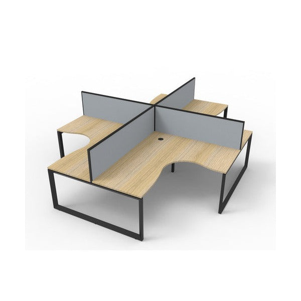 Rapidline Deluxe Rapid Infinity 4 Person Corner Workstation Loop Leg 1800 x 1500 x 750mm with Screen Natural Oak / Black Satin