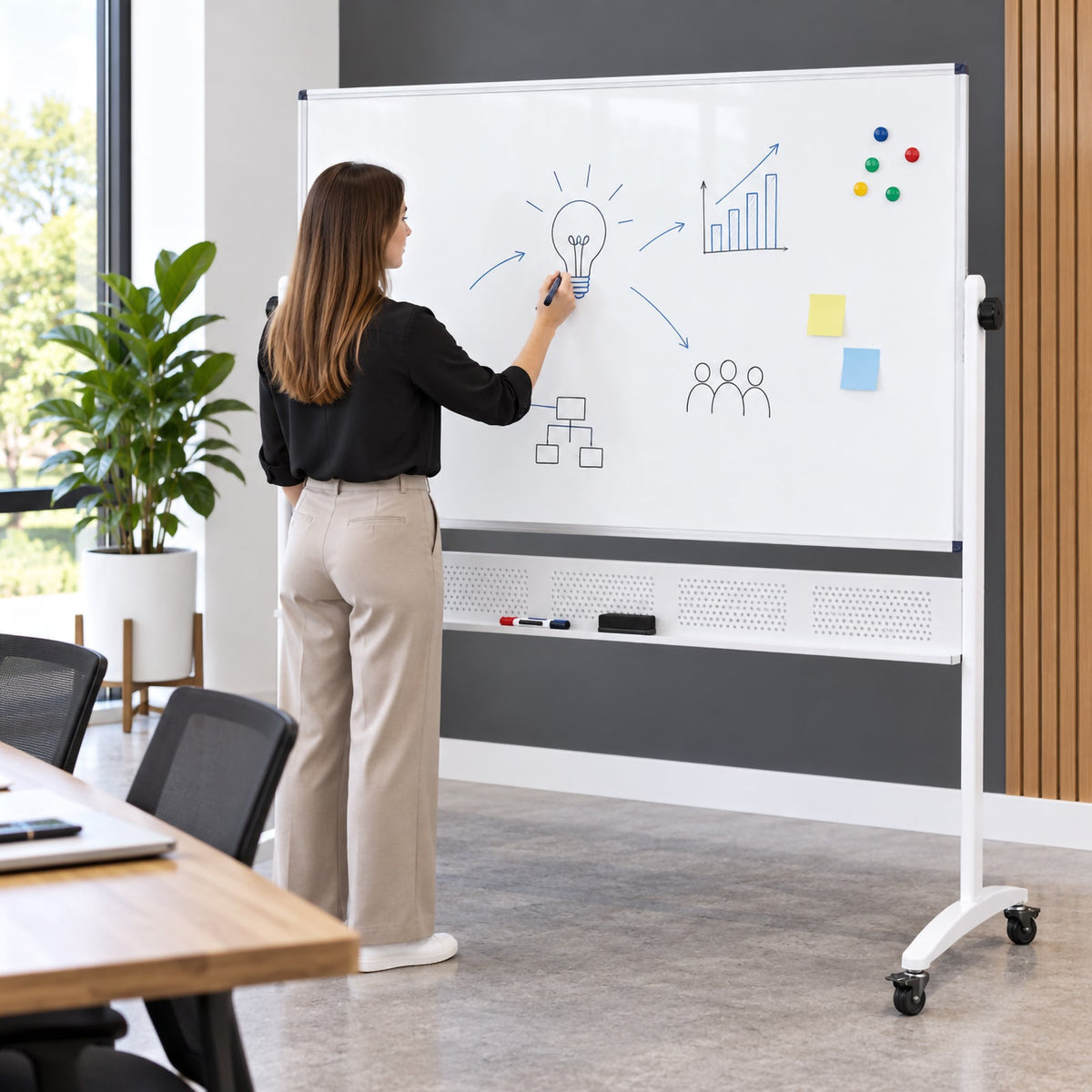 Rapidline Standard Mobile Magnetic Whiteboard 1500 x 1200mm Aluminium Frame