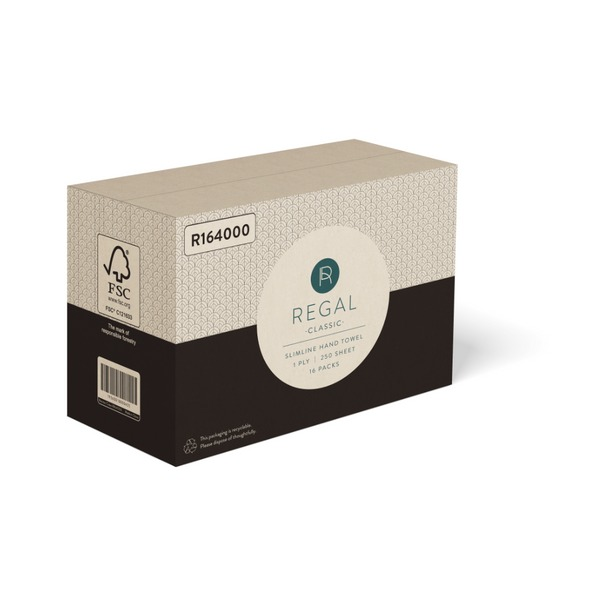 Regal Classic 1 Ply Slimline Hand Towel 250 Sheets Pack of 16