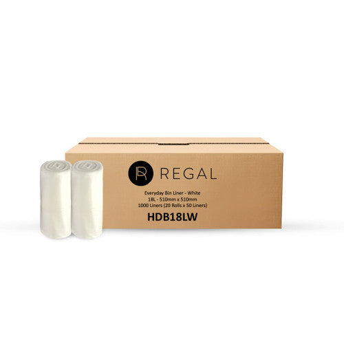 Regal Everyday 18 Litre Bin Liner White Roll of 50 Box of 20