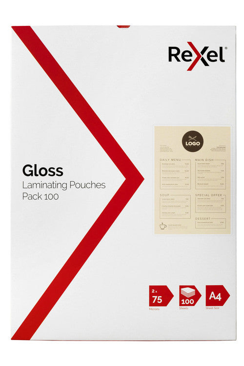 Rexel A4 Laminating Pouches 2x75 Micron Gloss Pack of 100