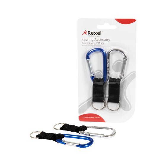 Rexel Carabiner Key Ring Blue and Silver Pack of 2