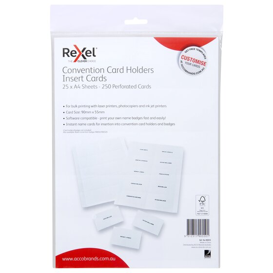 Rexel Convention Badge Insert Card White Pack of 250