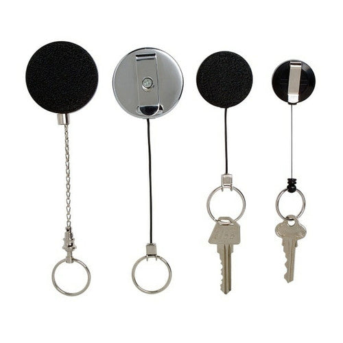 Rexel Retractable Metal Key Holder Nylon Cord with Key Ring Black Silver