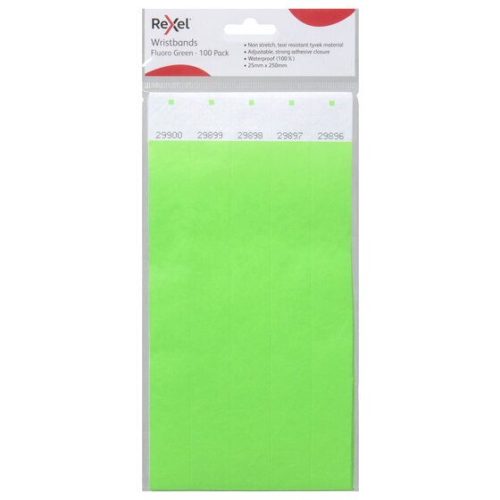 Rexel Serial Number Wristband Fluoro Green Pack of 100