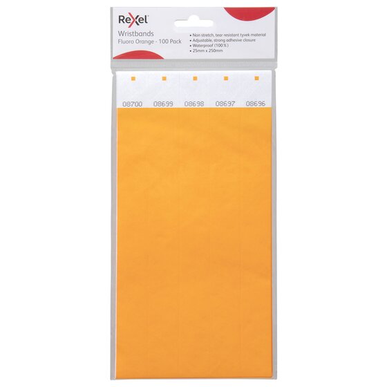 Rexel Serial Number Wristband Fluoro Orange Pack of 100
