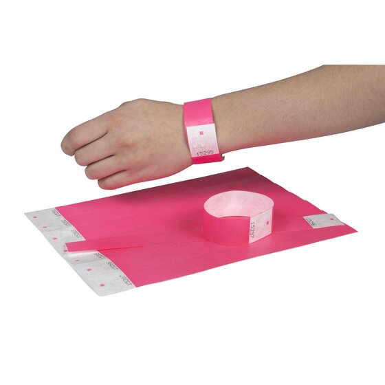 Rexel Serial Number Wristband Fluoro Pink Pack of 100