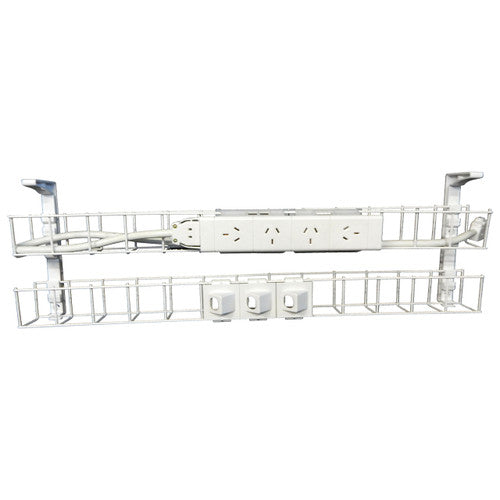 Rapidline Dual Tier Cable Basket Kit 650mm 4 GPO 3 Data 1.5m Interconnecting Lead Black