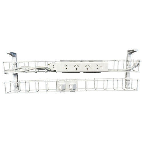 Rapidline Dual Tier Cable Basket Kit 950mm 4 GPO 2 Data 1.5m Interconnecting Lead White