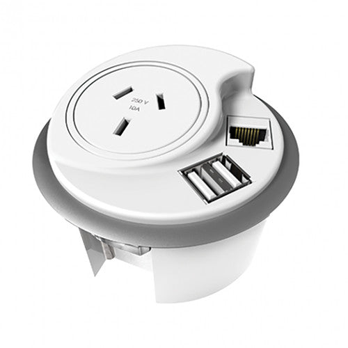 Rapidline In Desk Module 1 GPO 1 Data Provision 2 USB 500mm Tag Lead White