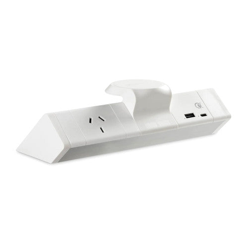 Rapidline Athena Power Rail 1 GPO 1 Heli Charging Pad 2 USB-A White