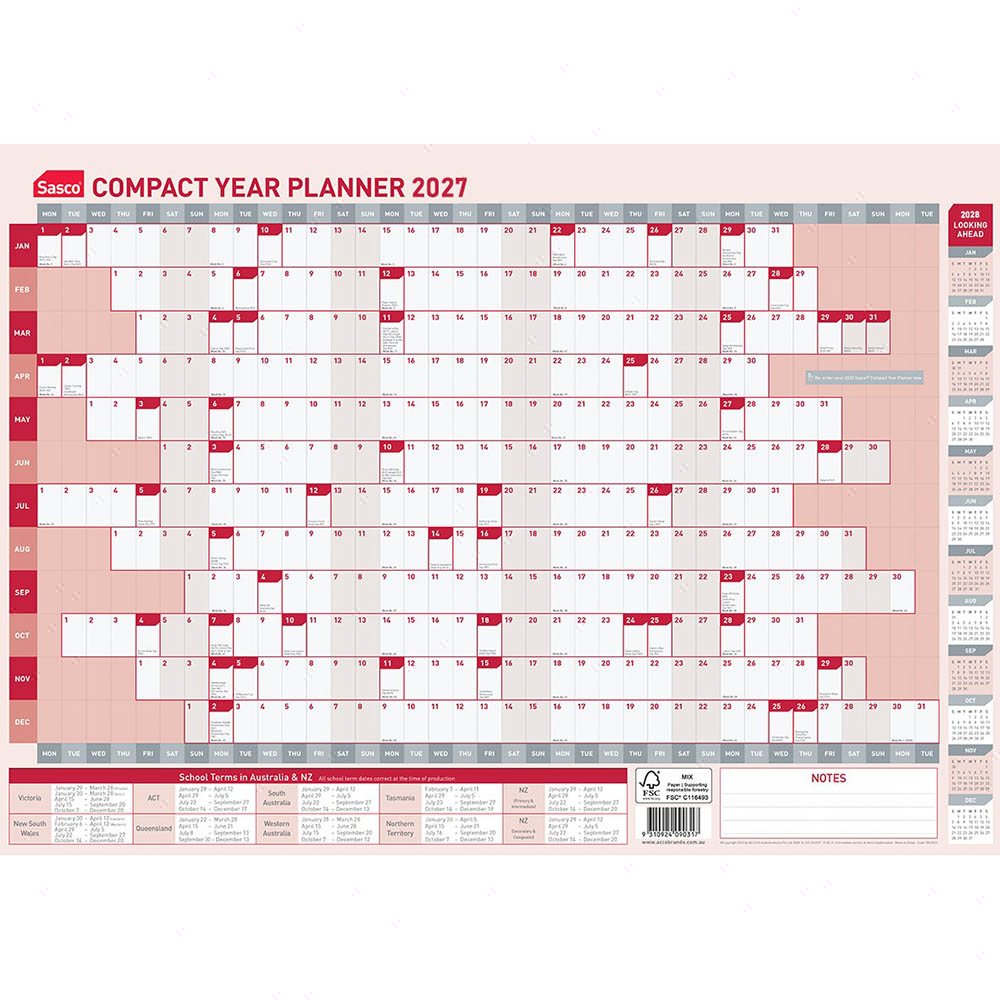 Sasco 2027 Compact Year Planner 594 x 420mm