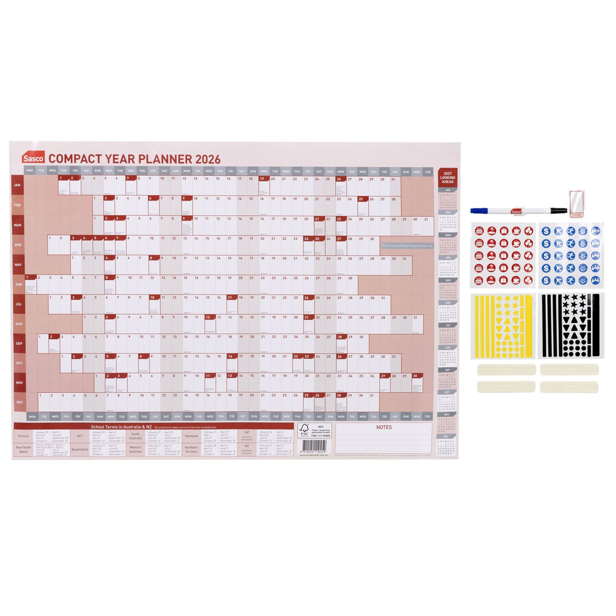 Sasco 2027 Compact Year Planner 594 x 420mm