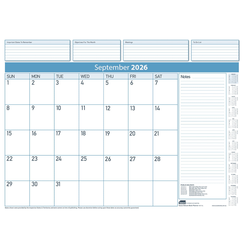Sasco 2027 Deluxe Desk Planner Refill 519 x 387mm Pack of 12