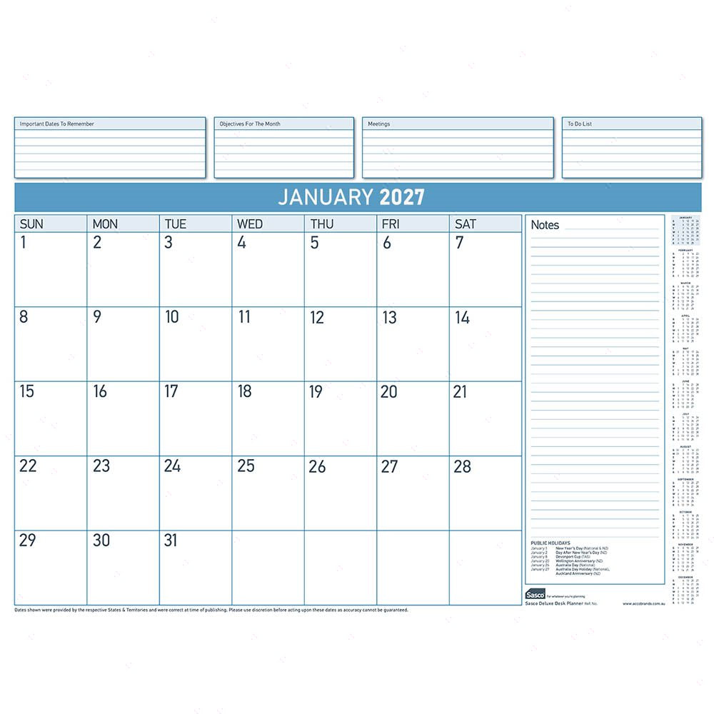 Sasco 2027 Deluxe Desk Planner Refill 519 x 387mm Pack of 12