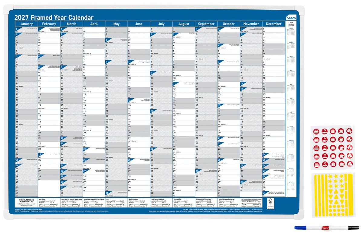 Sasco 2027 Framed Wall Planner 700 x 1000mm