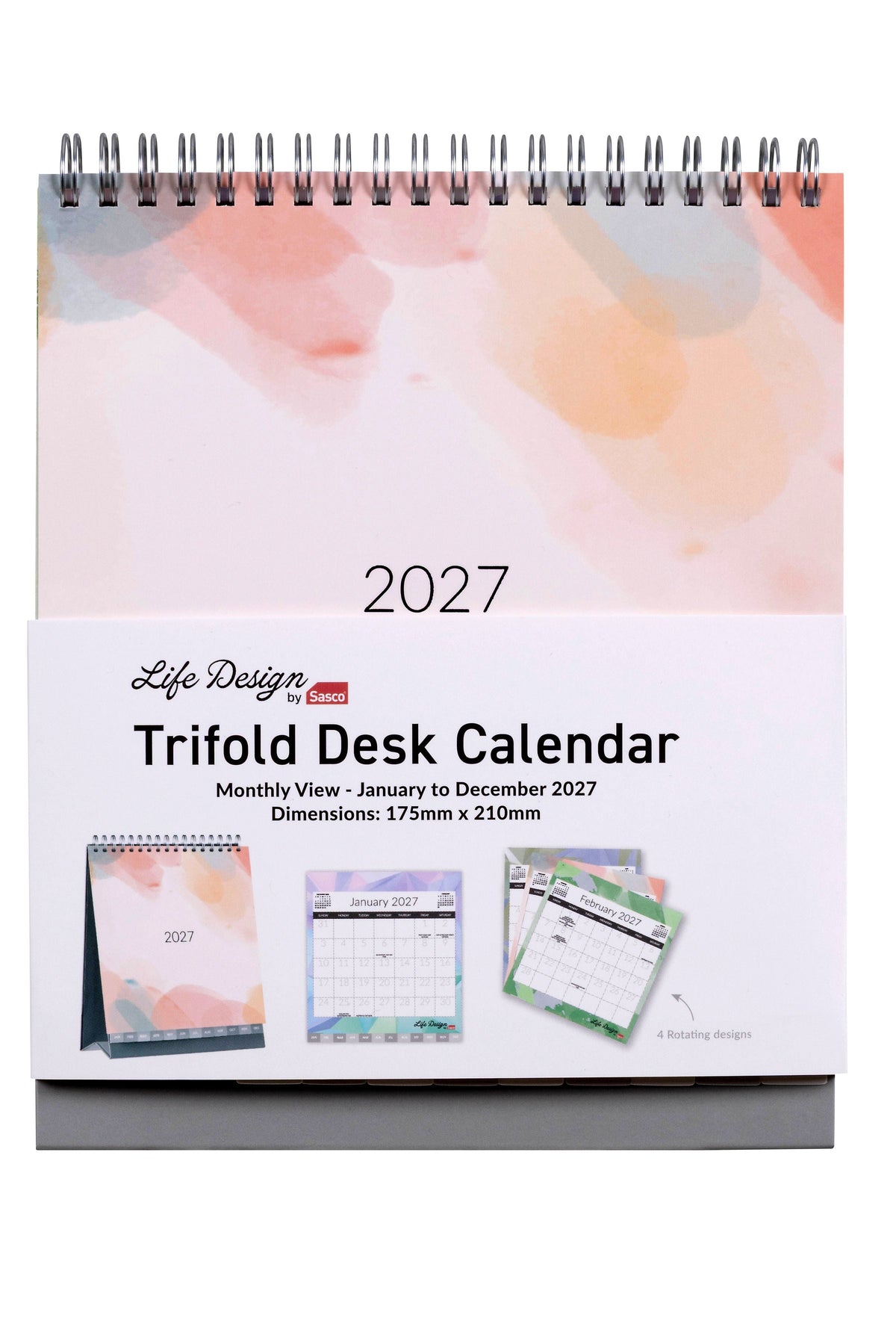 Sasco Life Design Nova Tri-Fold Desk Calendar 2027 175 x 210mm