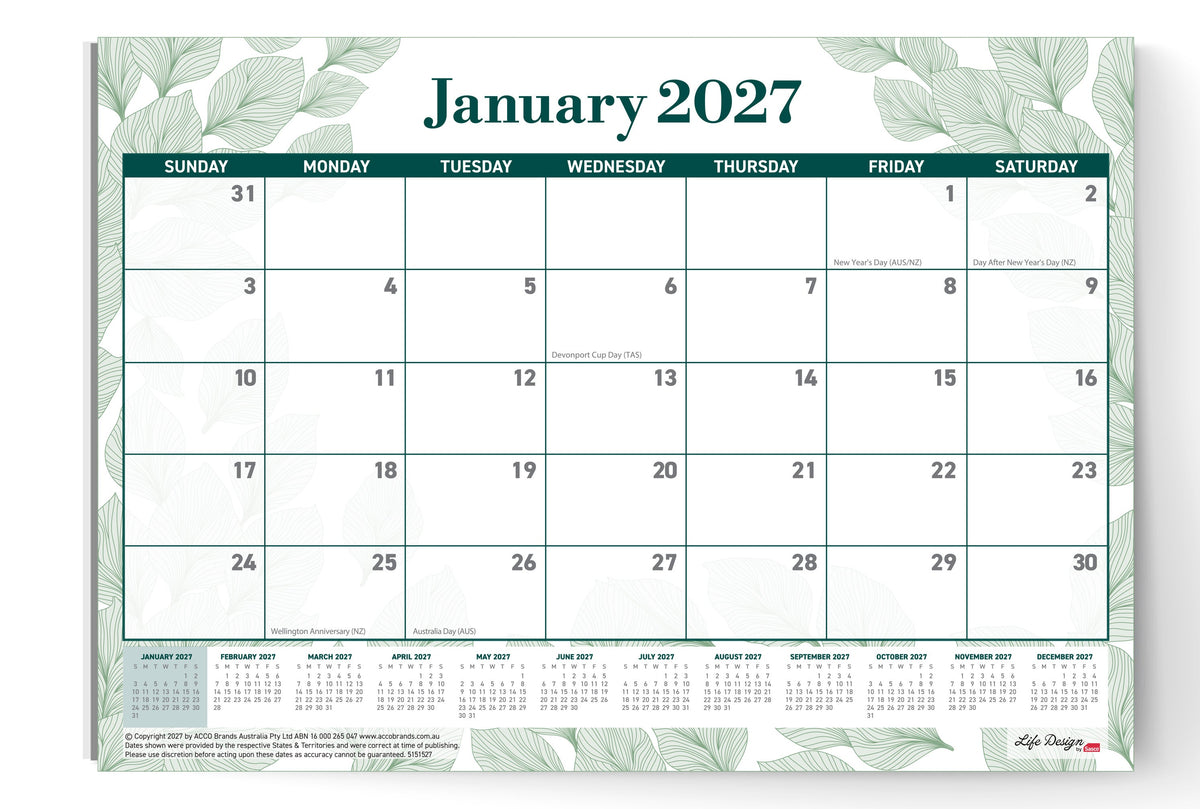 Sasco Life Design Willow Small Desk Planner 2027 210 x 297mm