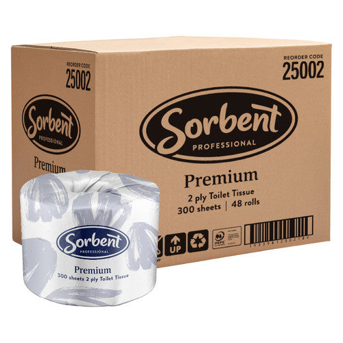 Sorbent 25002 Premium Toilet Tissue 2 Ply 300 Sheets Carton of 48
