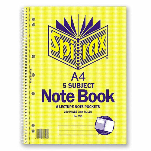 Spirax 5 Subject Spiral Notebook A4 Side Opening 250 Pages