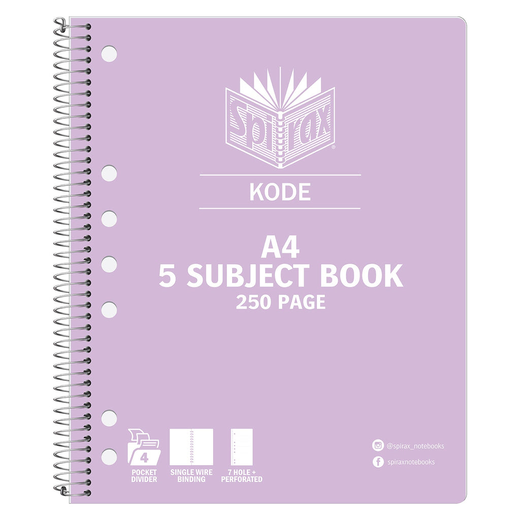 Spirax Kode 5-Subject A4 Notebook 250 Page 7mm Metallic Assorted Pack 10