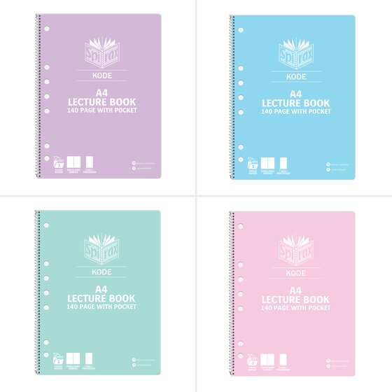 Spirax Kode Metallic Lecture Notebook A4 140 Page Assorted Box of 20