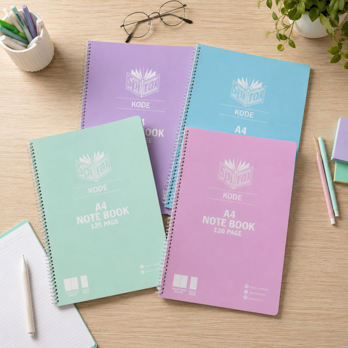 Spirax Kode A4 Notebook 120 Page 7mm Metallic Assorted Box 25