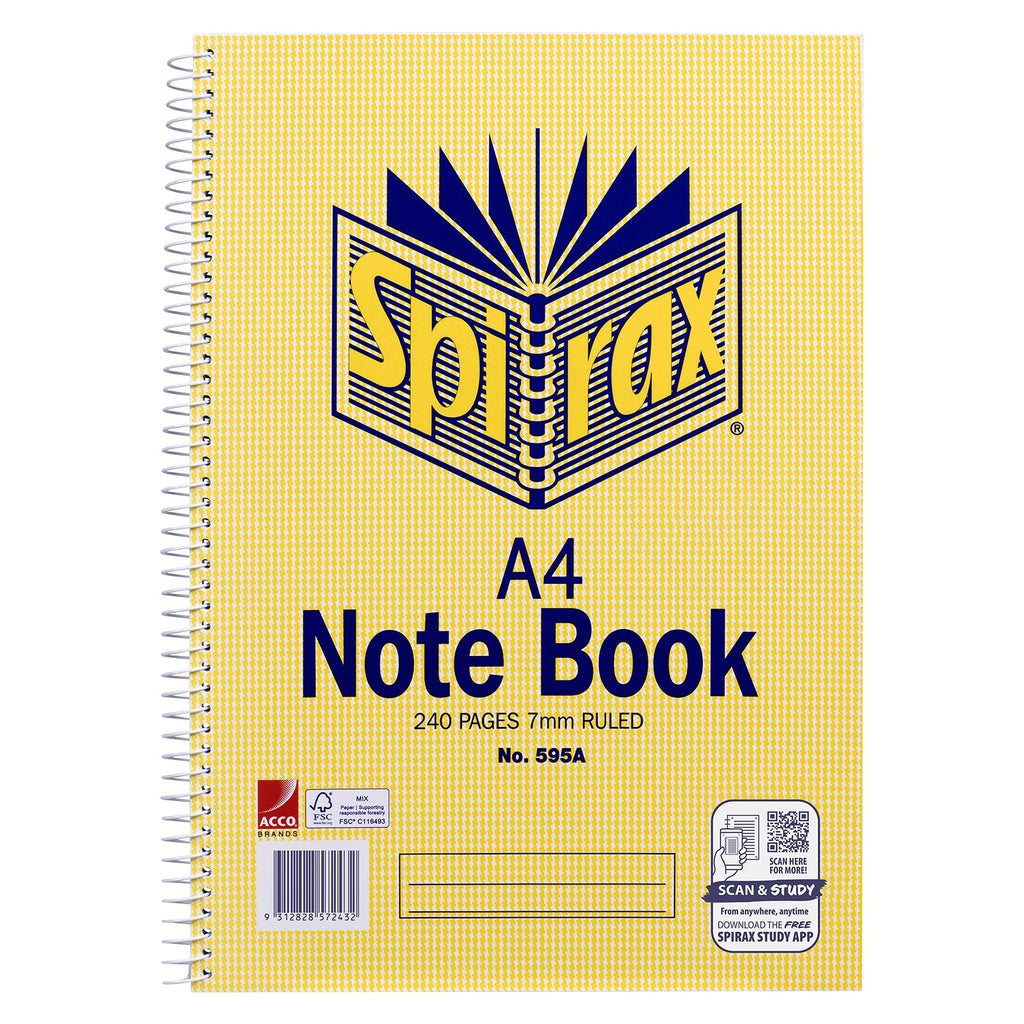 Spirax 595A Notebook A4 Side Opening 240 Page 7mm Pack 12