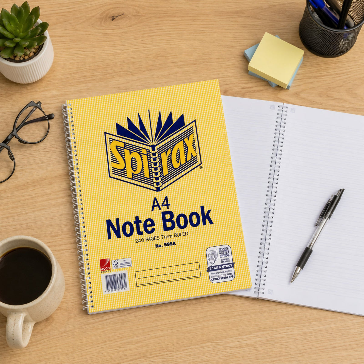Spirax 595A Notebook A4 Side Opening 240 Page 7mm Pack 12