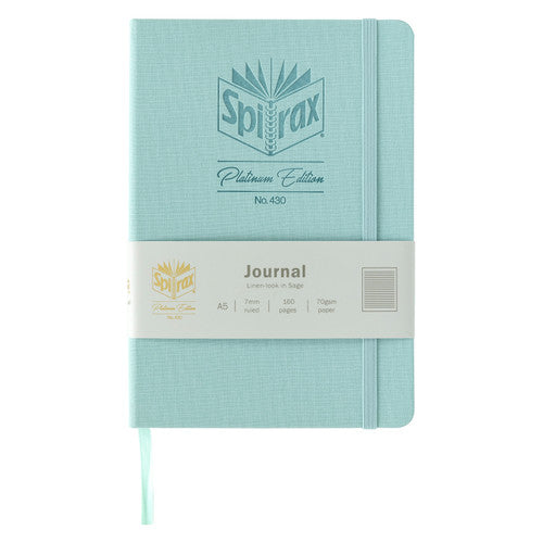 Spirax Platinum Journal Linen-Look A5 160 Page 7mm Lined Sage Pack of 10