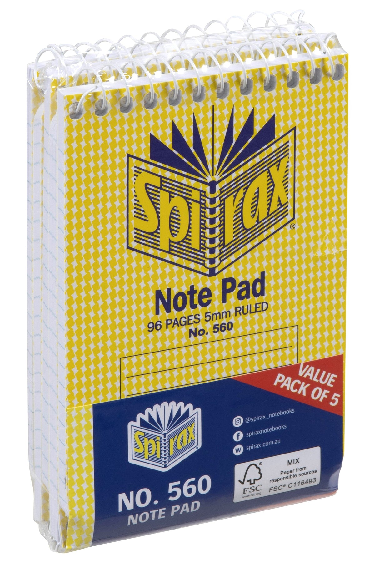 Spirax Notebook Top Opening 112 x 77mm 96 Page Pack of 5