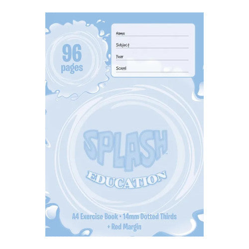Splash Education A4 Exercise Book 96 Page 14mm Dotted Thirds with Red Margin Pack of 10